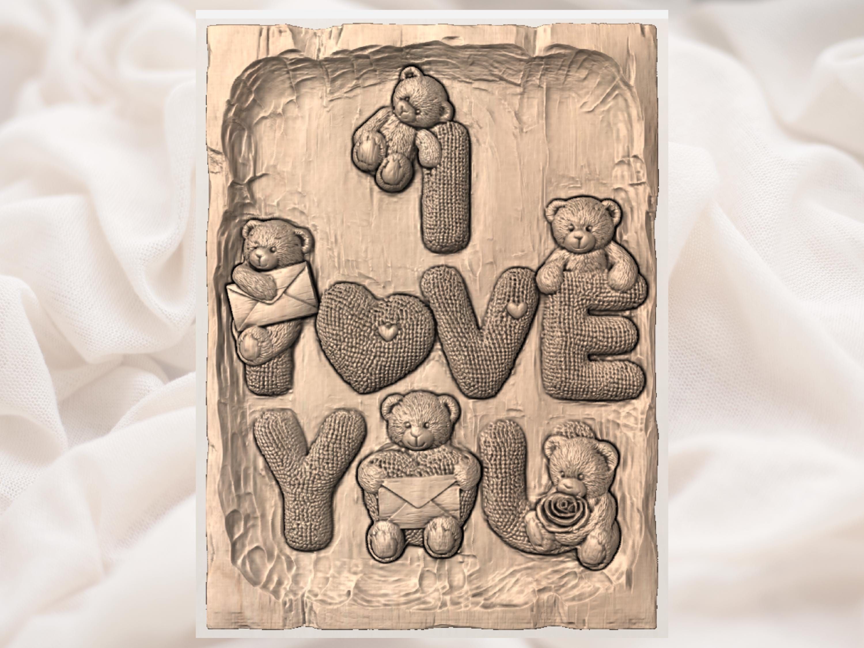 Teddy Bears "I Love You" Knitted Letters Bas-Relief STL bas-relief STL — view 3