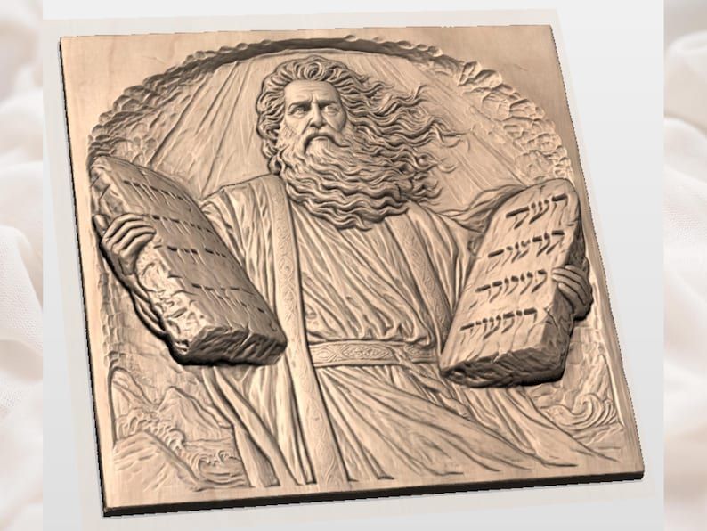 Moses Holding the Ten Commandments Tablets Relief STL bas-relief STL — view 2