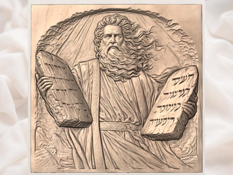 Moses Holding the Ten Commandments Tablets Relief STL bas-relief STL — view 3