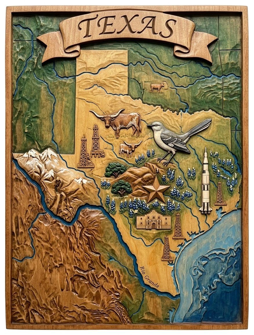 Texas State Heritage Map Alamo Space Shuttle CNC Relief STL bas-relief STL — view 4