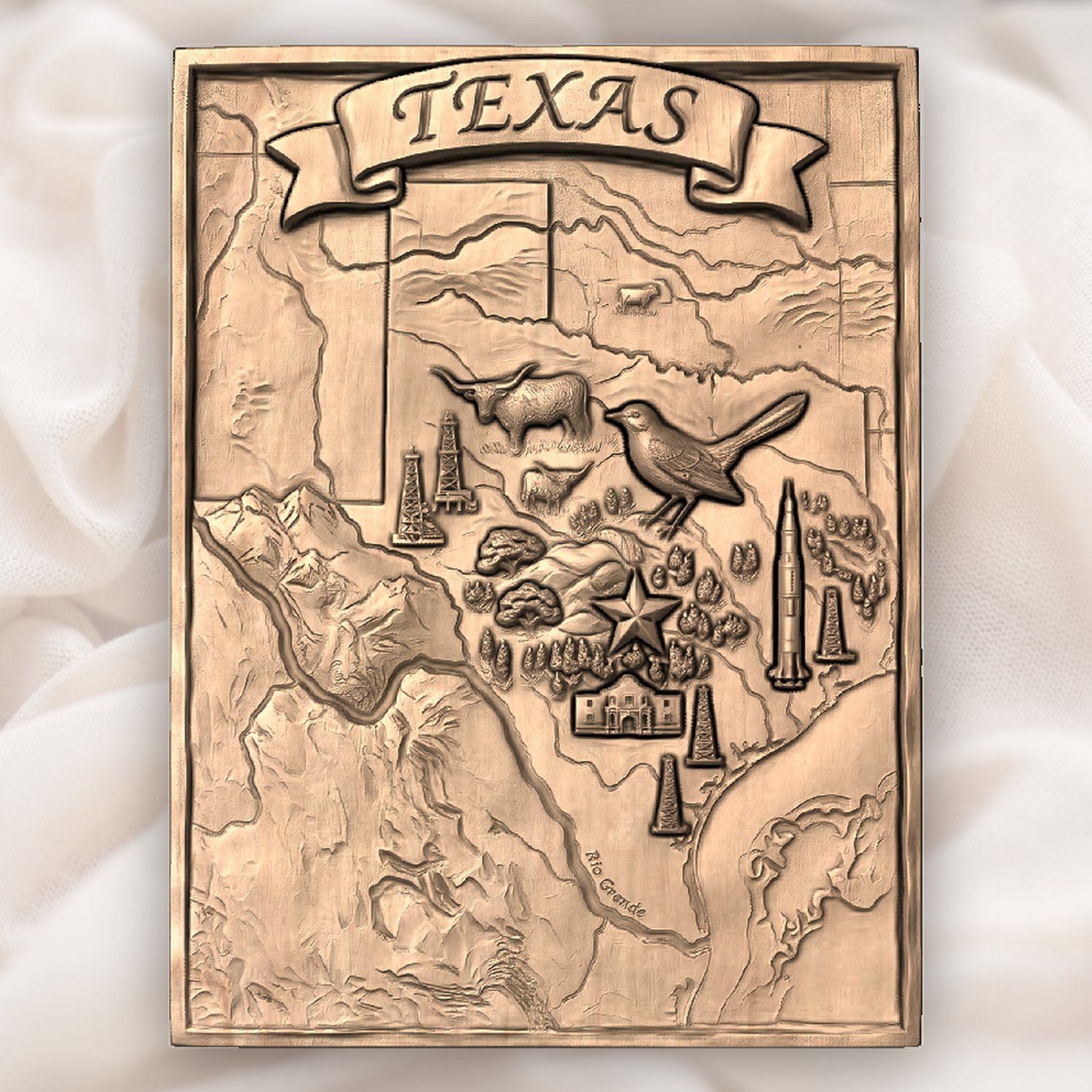 Texas State Heritage Map Alamo Space Shuttle CNC Relief STL bas-relief STL — view 5