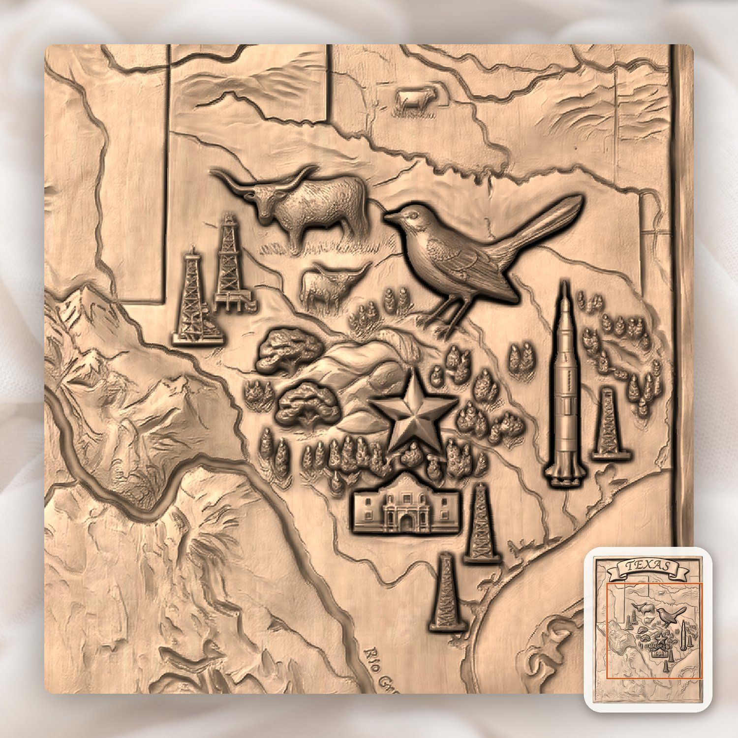 Texas State Heritage Map Alamo Space Shuttle CNC Relief STL bas-relief STL — view 7