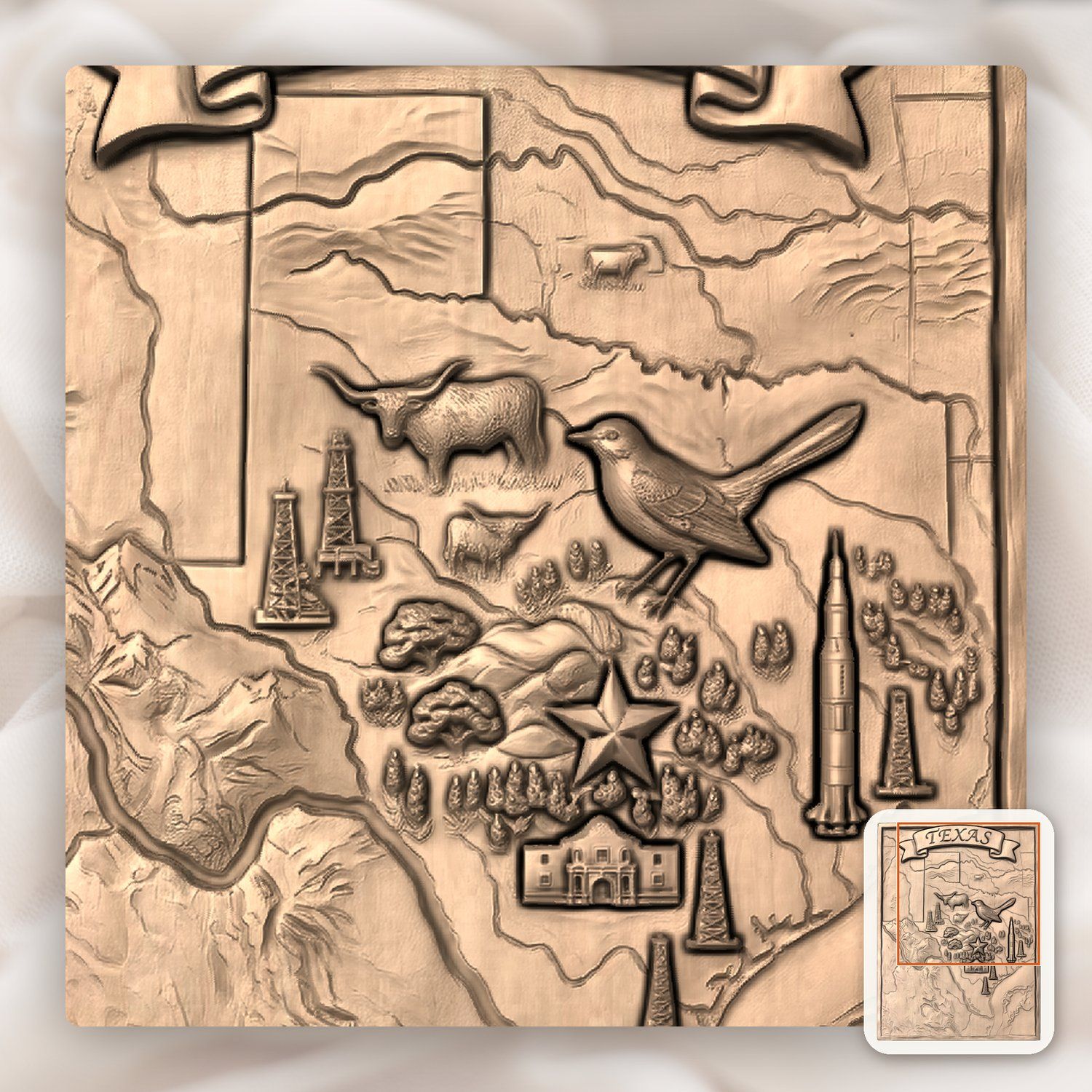 Texas State Heritage Map Alamo Space Shuttle CNC Relief STL bas-relief STL — view 8