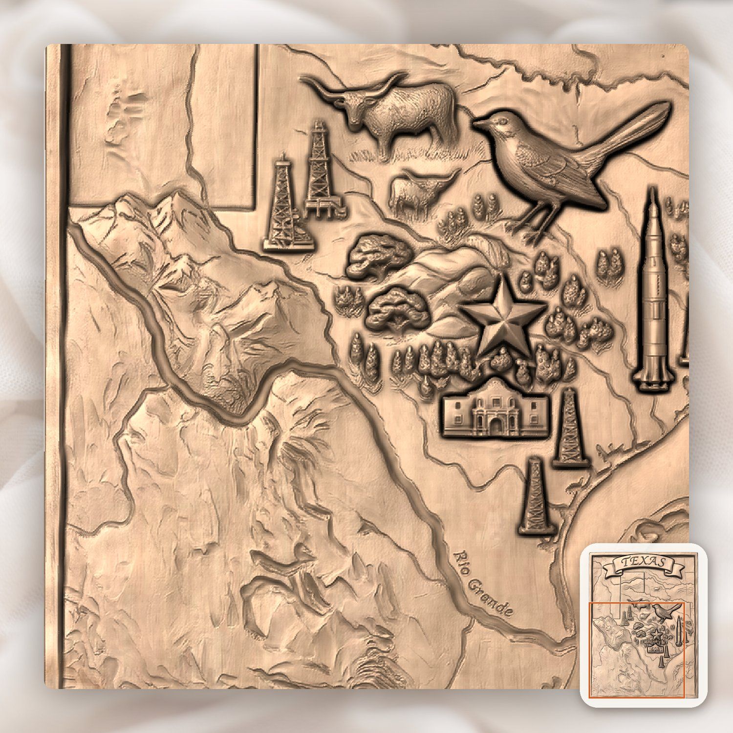 Texas State Heritage Map Alamo Space Shuttle CNC Relief STL bas-relief STL — view 10