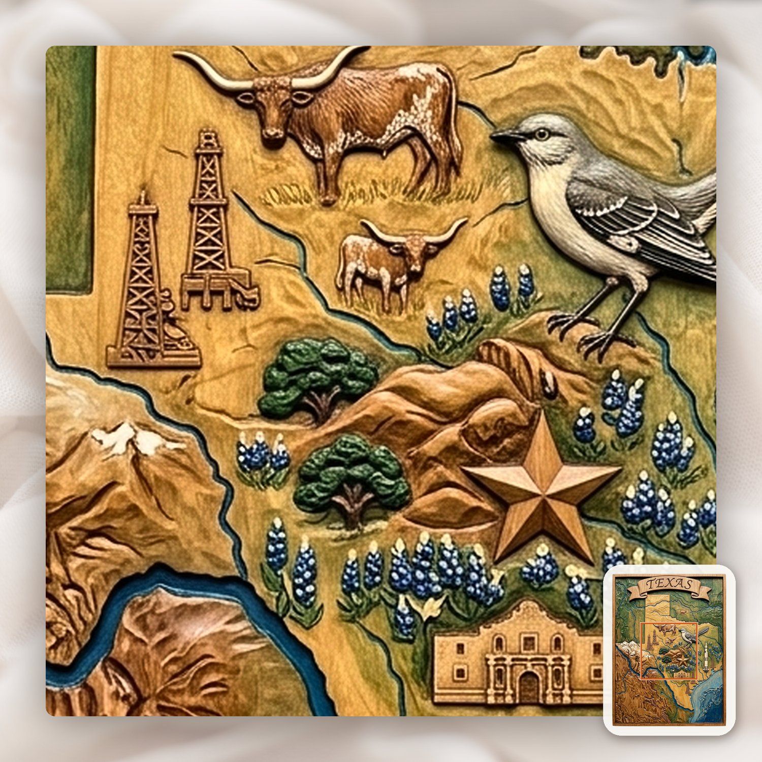 Texas State Heritage Map Alamo Space Shuttle CNC Relief STL bas-relief STL — view 11
