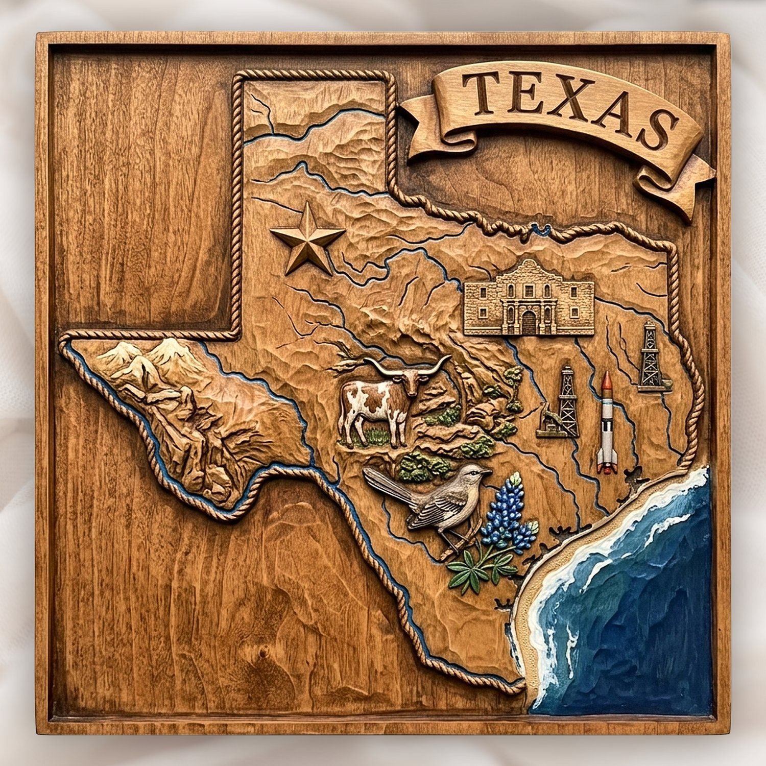 Texas State Map Landmark Heritage CNC Relief STL bas-relief STL design