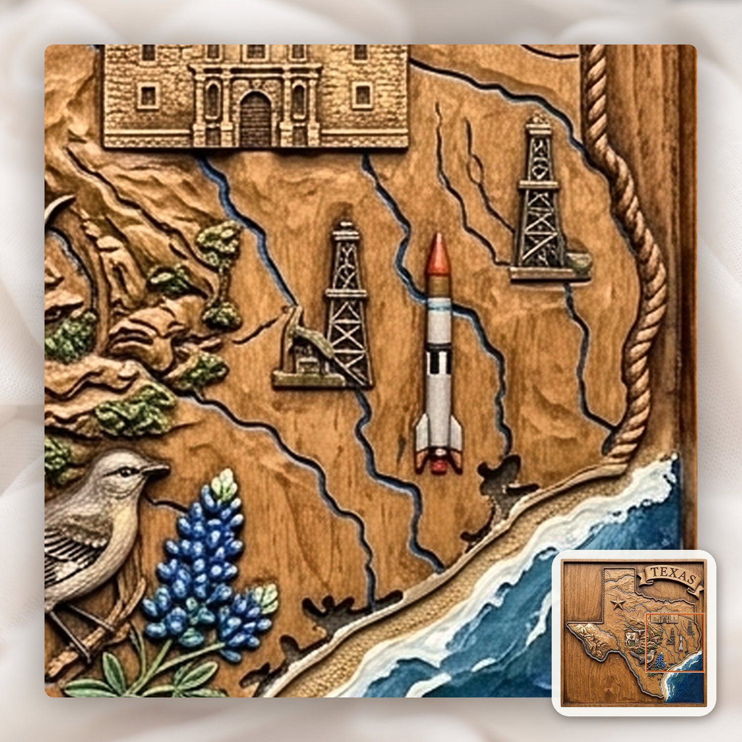Texas State Map Landmark Heritage CNC Relief STL bas-relief STL — view 12