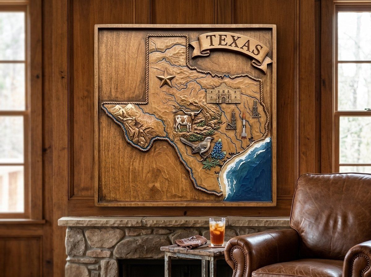 Texas State Map Landmark Heritage CNC Relief STL bas-relief STL — view 13