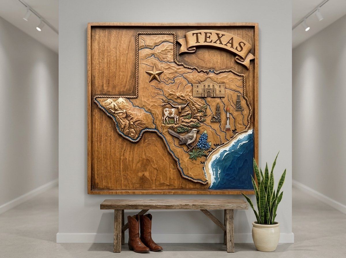 Texas State Map Landmark Heritage CNC Relief STL bas-relief STL — view 14