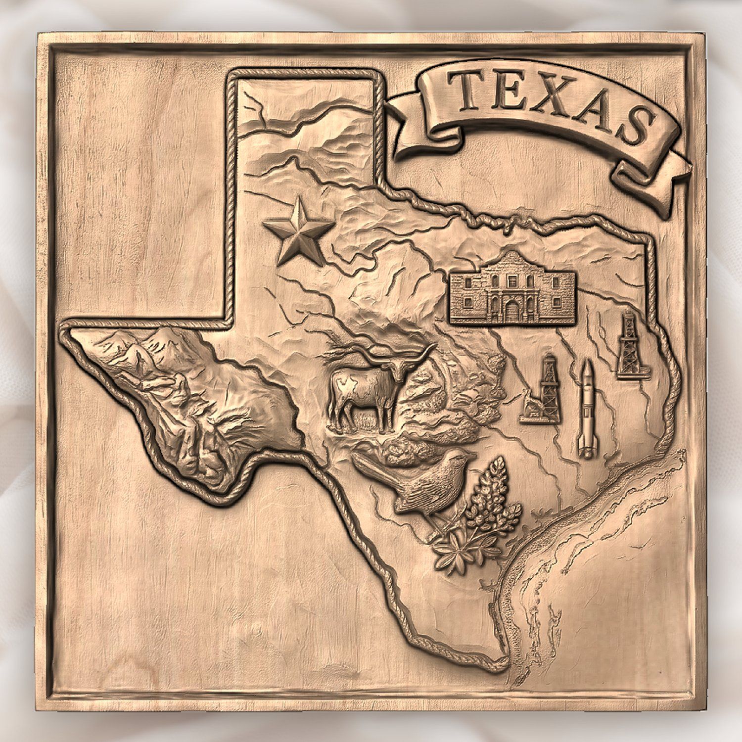 Texas State Map Landmark Heritage CNC Relief STL bas-relief STL — view 5