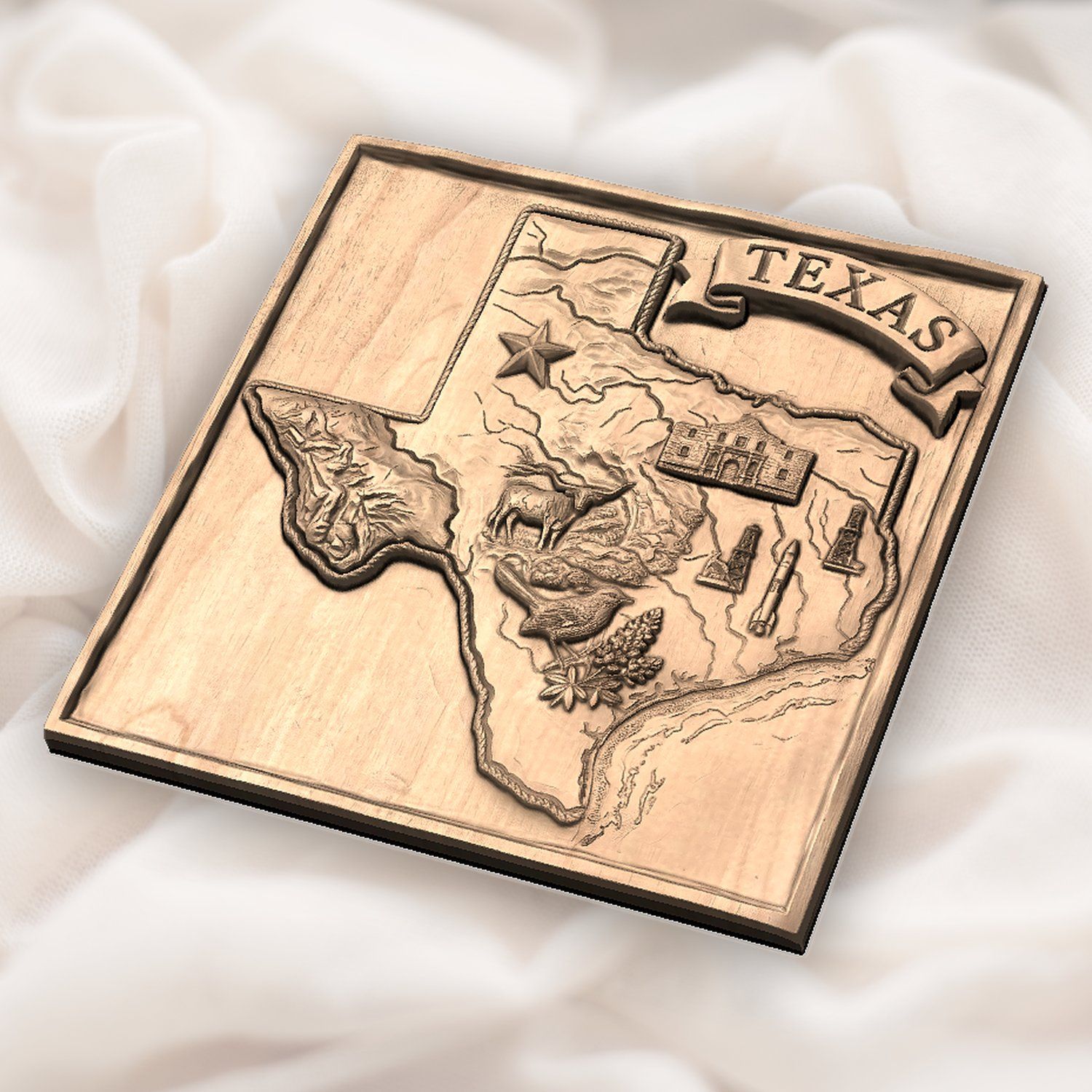 Texas State Map Landmark Heritage CNC Relief STL bas-relief STL — view 6