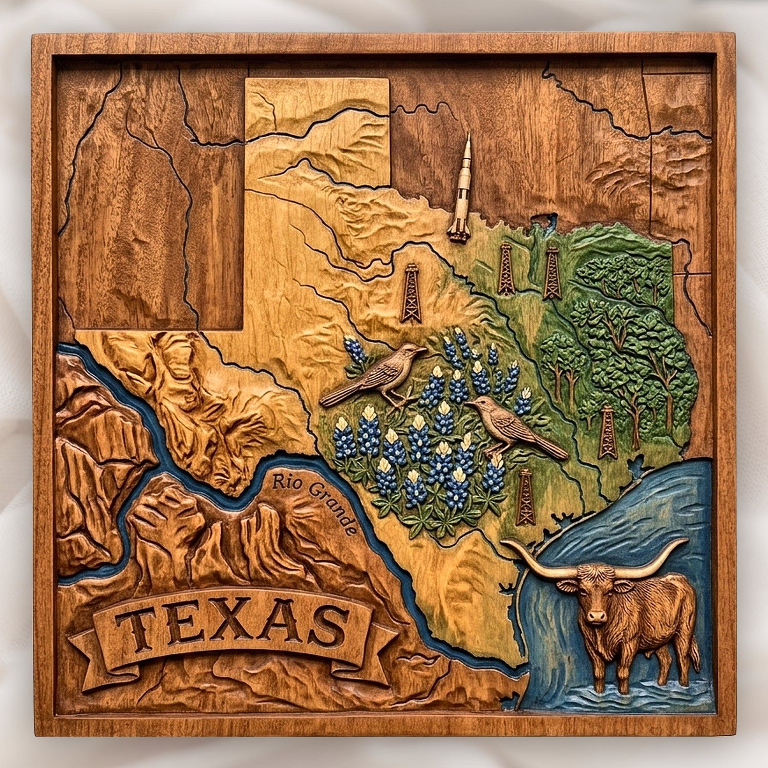 Texas State Map Landscape CNC Relief STL bas-relief STL design