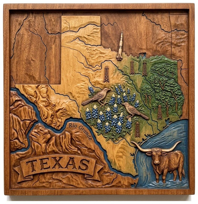 Texas State Map Landscape CNC Relief STL bas-relief STL — view 4