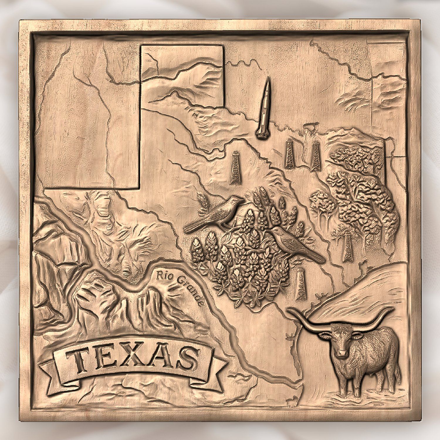 Texas State Map Landscape CNC Relief STL bas-relief STL — view 5