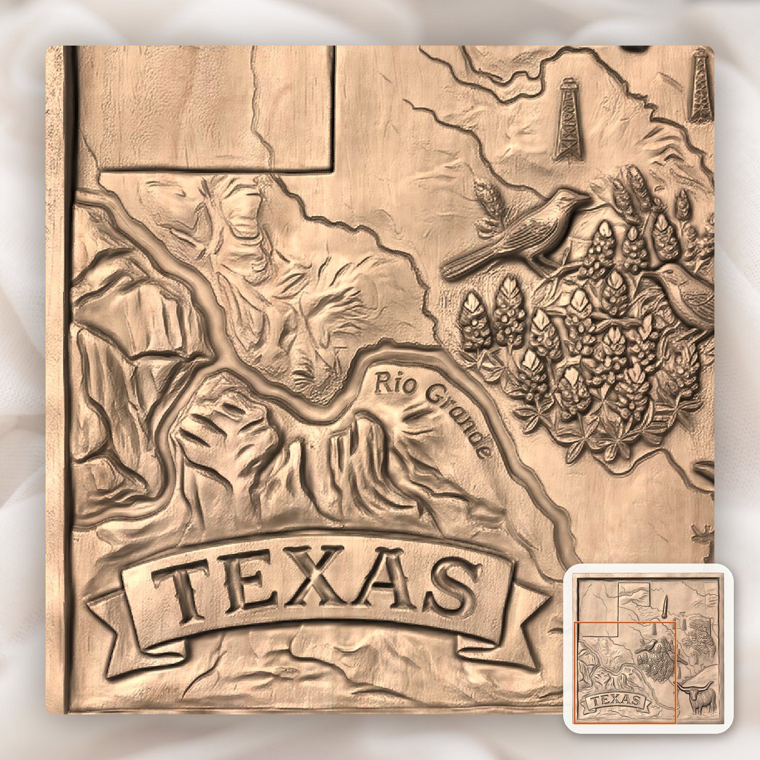 Texas State Map Landscape CNC Relief STL bas-relief STL — view 8
