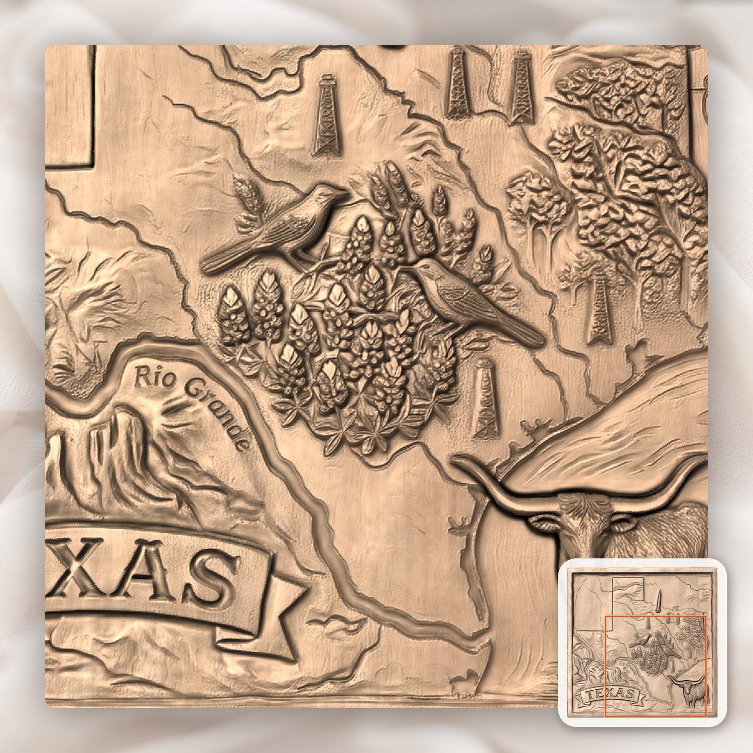 Texas State Map Landscape CNC Relief STL bas-relief STL — view 10