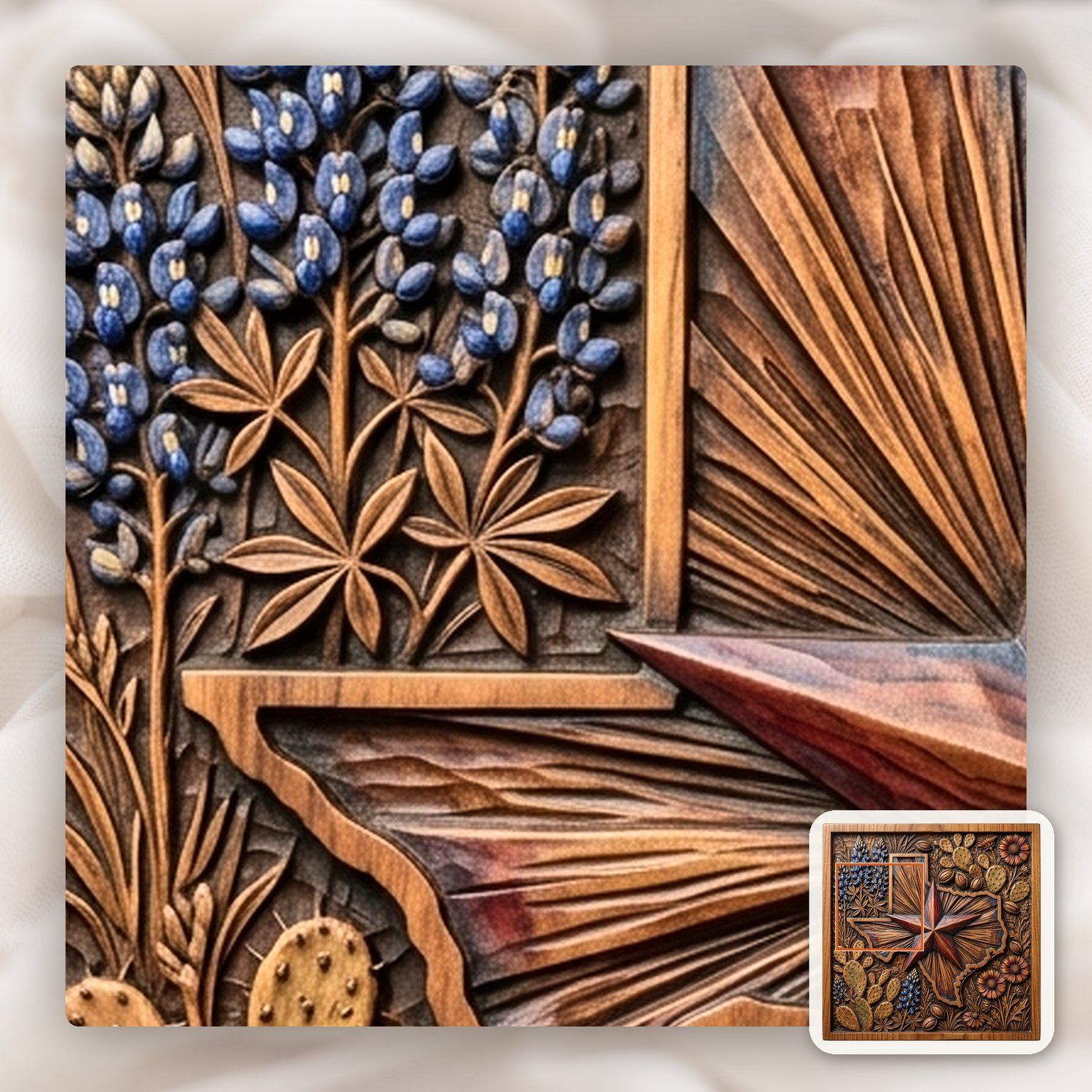 Texas State Map Lone Star Flowers CNC Relief STL bas-relief STL — view 10