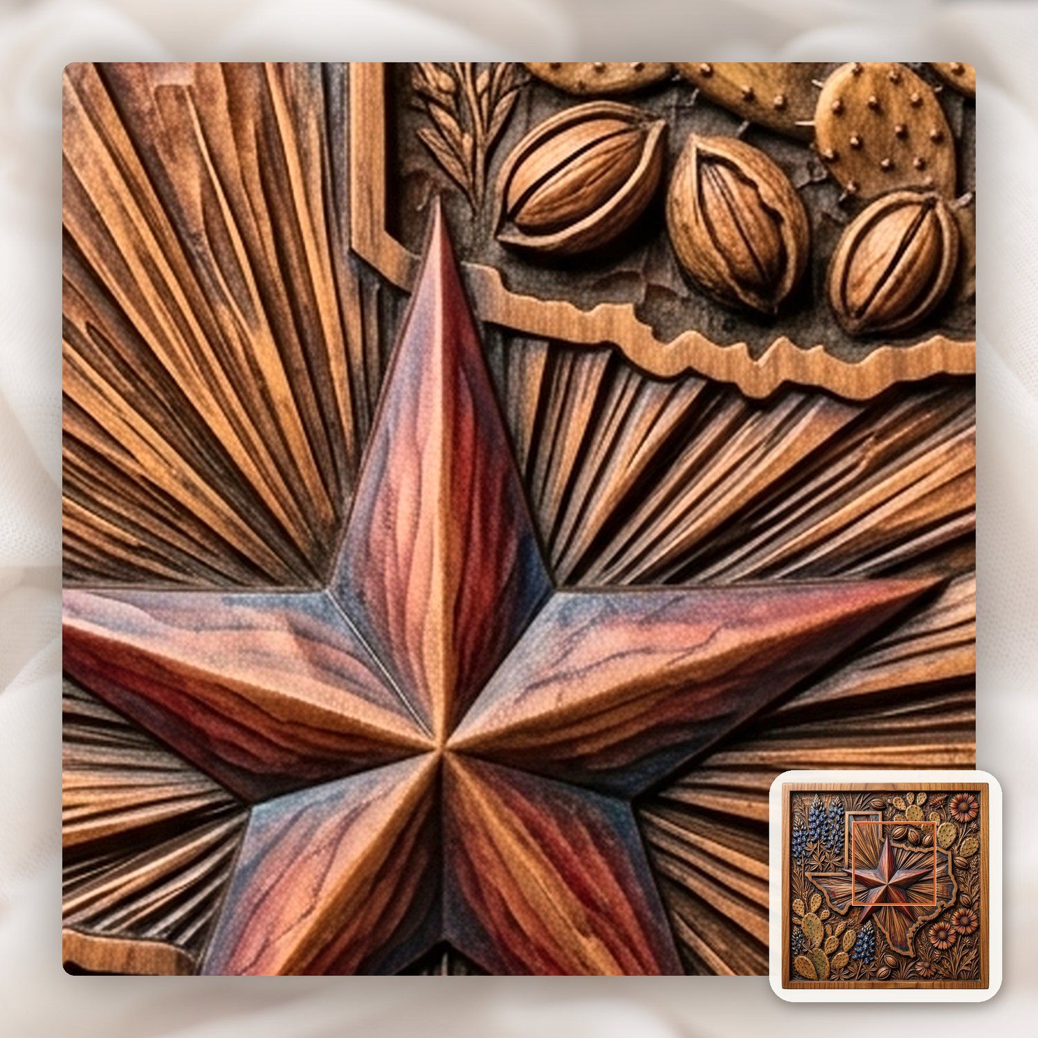 Texas State Map Lone Star Flowers CNC Relief STL bas-relief STL — view 11