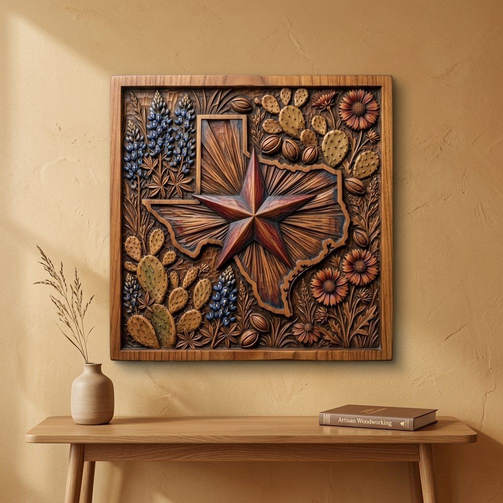 Texas State Map Lone Star Flowers CNC Relief STL bas-relief STL — view 13