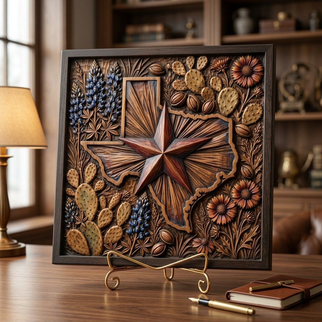 Texas State Map Lone Star Flowers CNC Relief STL bas-relief STL — view 14