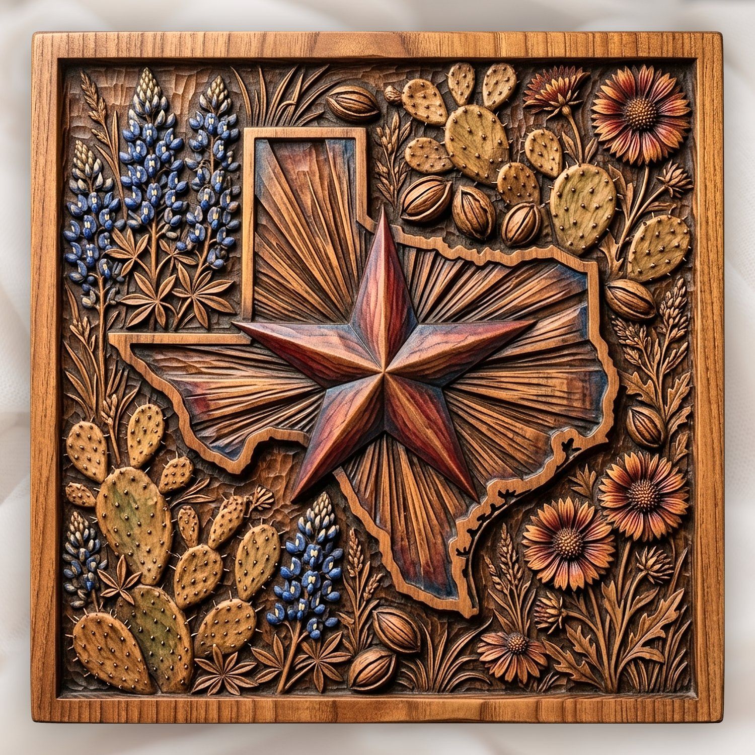 Texas State Map Lone Star Flowers CNC Relief STL bas-relief STL — view 2