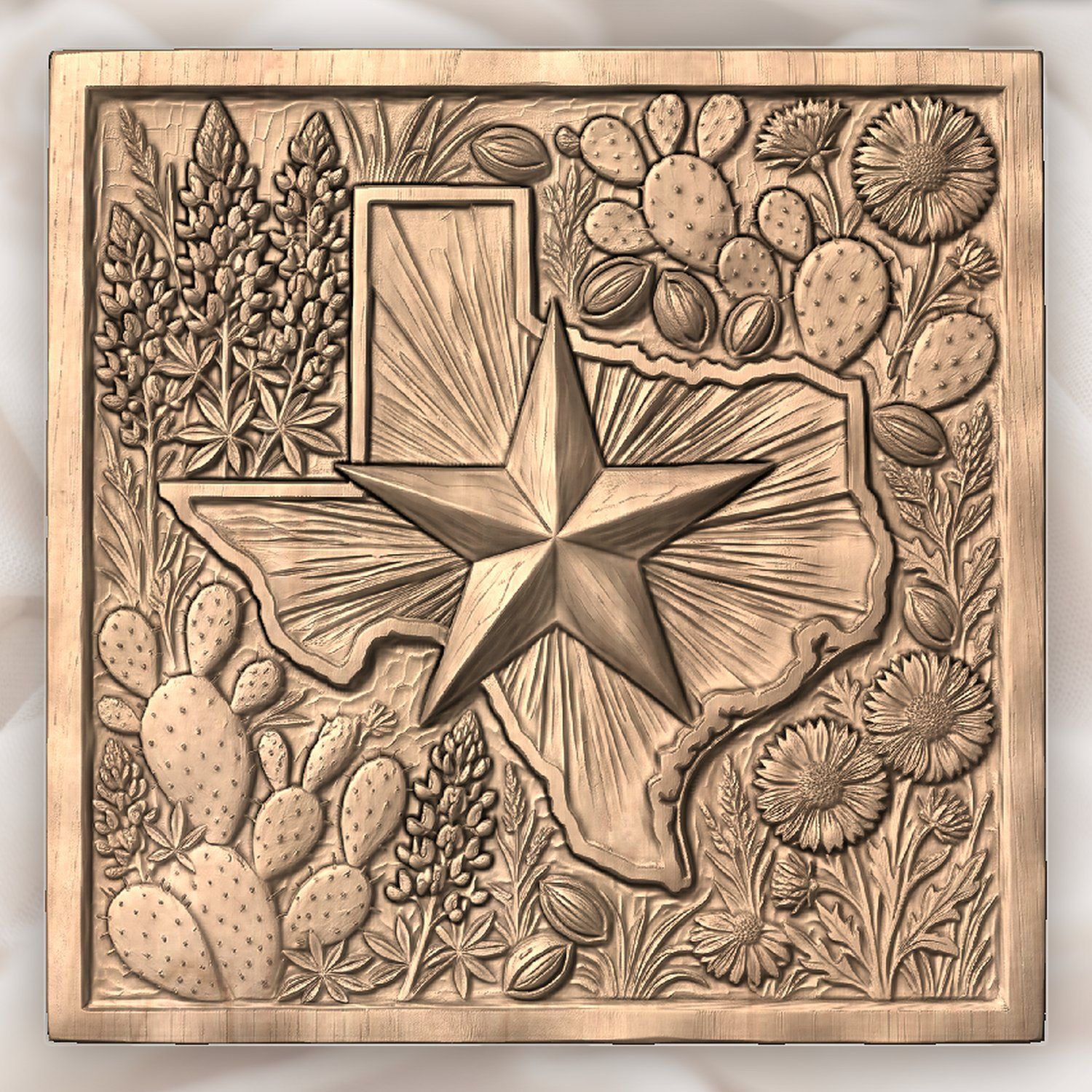 Texas State Map Lone Star Flowers CNC Relief STL bas-relief STL — view 3