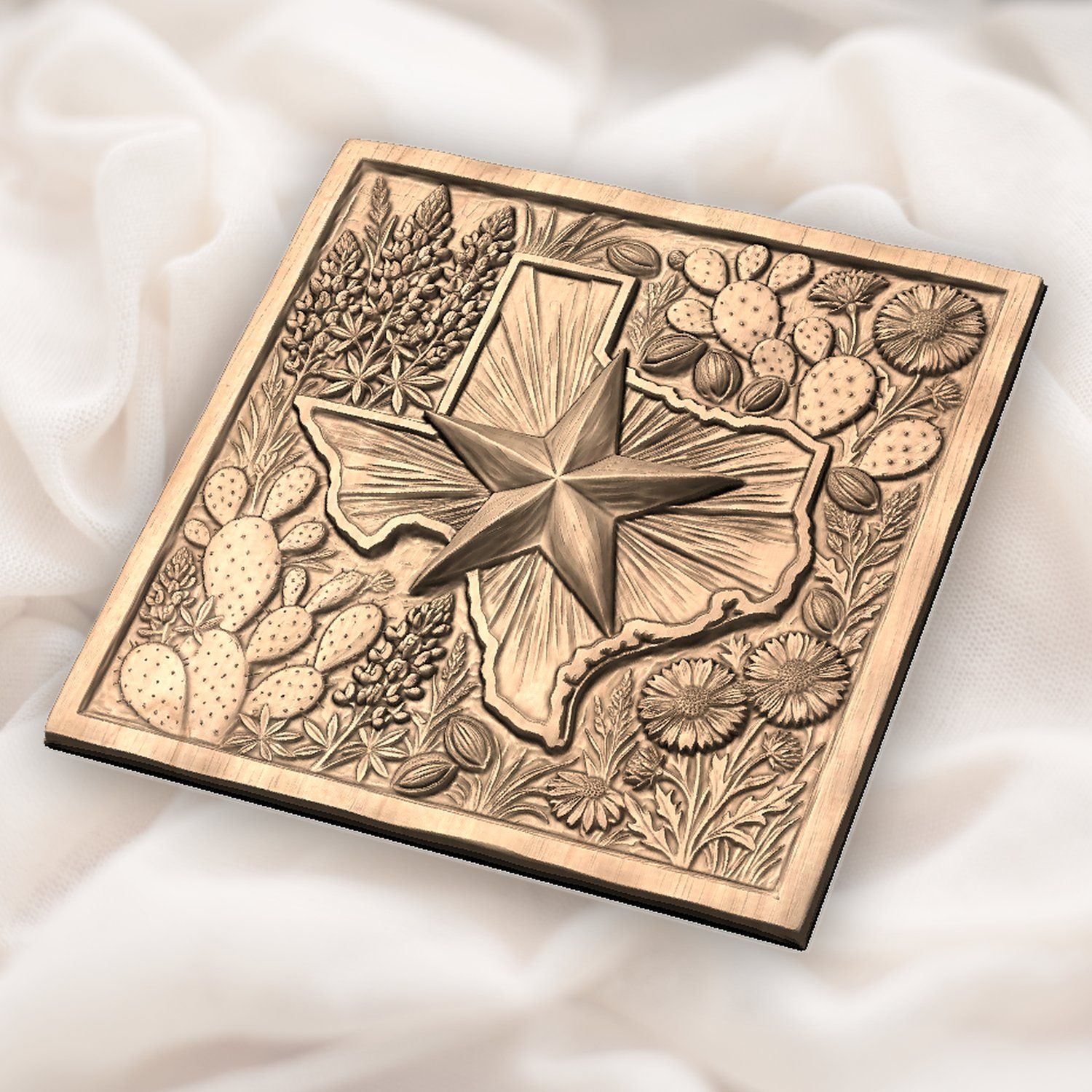 Texas State Map Lone Star Flowers CNC Relief STL bas-relief STL — view 4