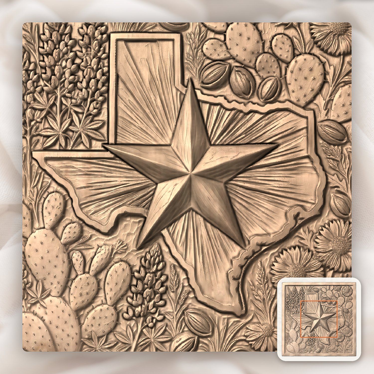 Texas State Map Lone Star Flowers CNC Relief STL bas-relief STL — view 5