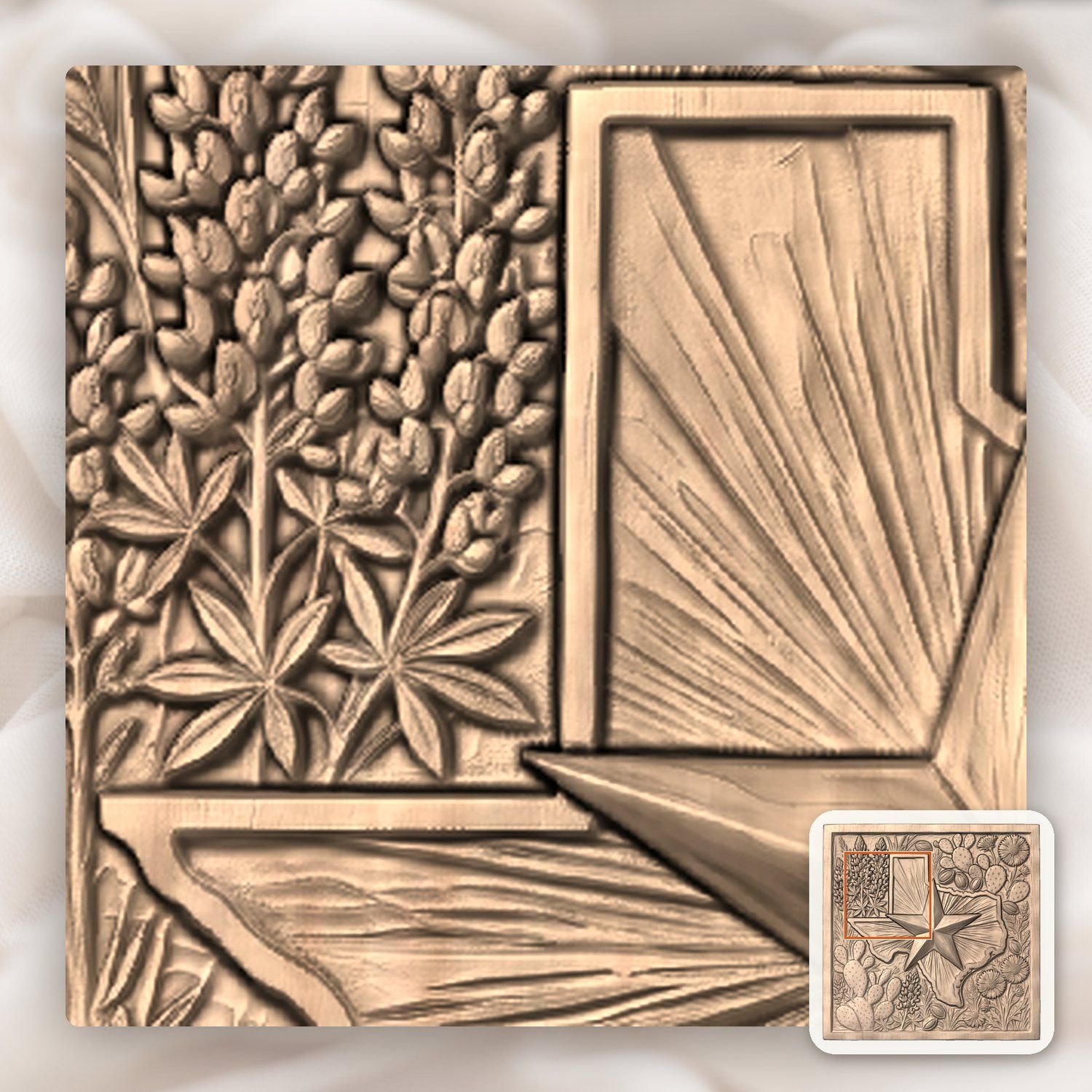 Texas State Map Lone Star Flowers CNC Relief STL bas-relief STL — view 6