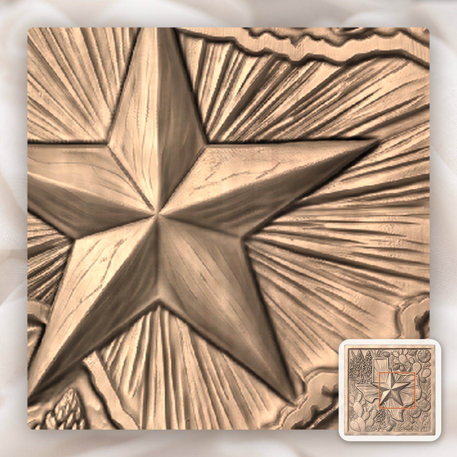 Texas State Map Lone Star Flowers CNC Relief STL bas-relief STL — view 7