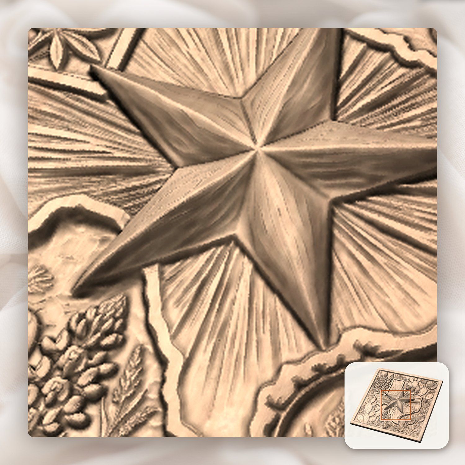 Texas State Map Lone Star Flowers CNC Relief STL bas-relief STL — view 8