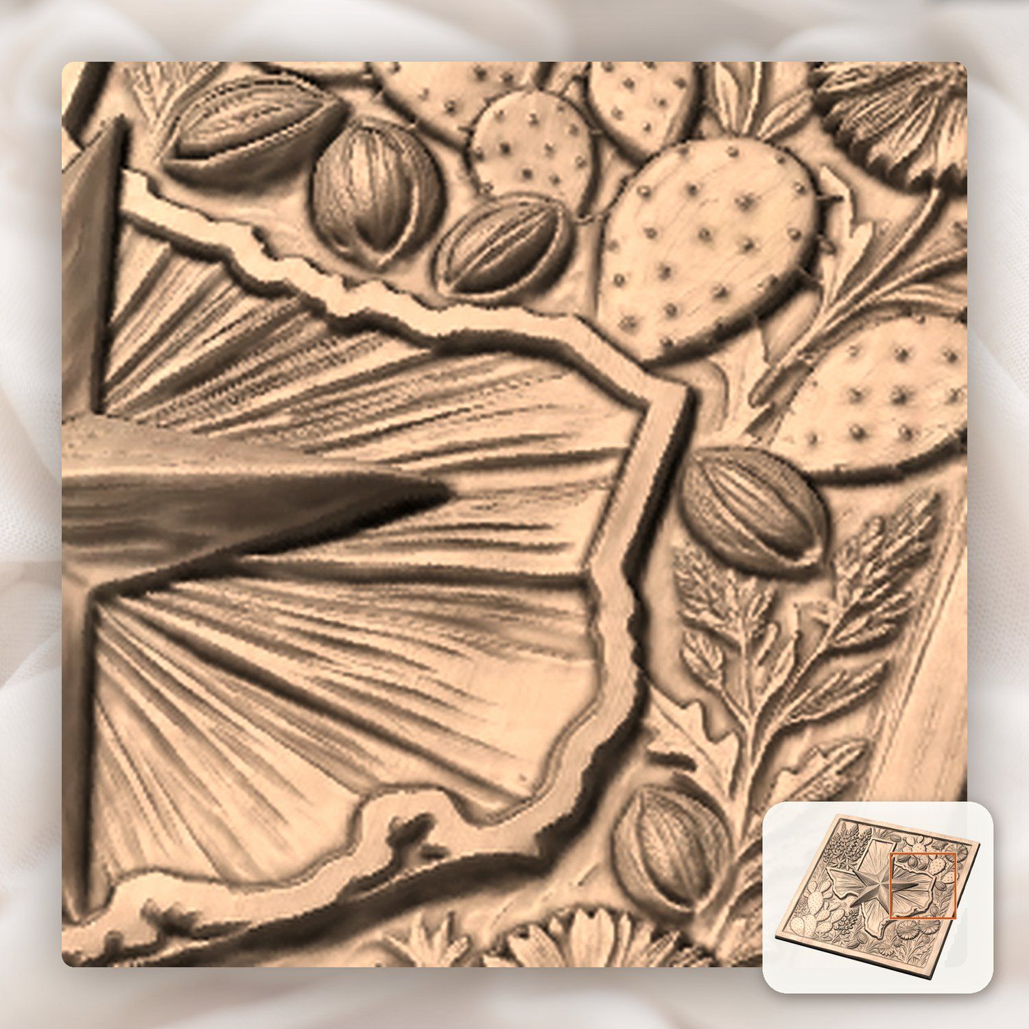 Texas State Map Lone Star Flowers CNC Relief STL bas-relief STL — view 9