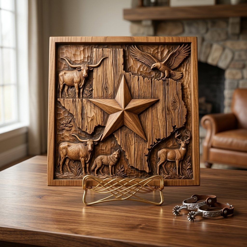 Texas Wildlife Map CNC Relief STL bas-relief STL — view 3
