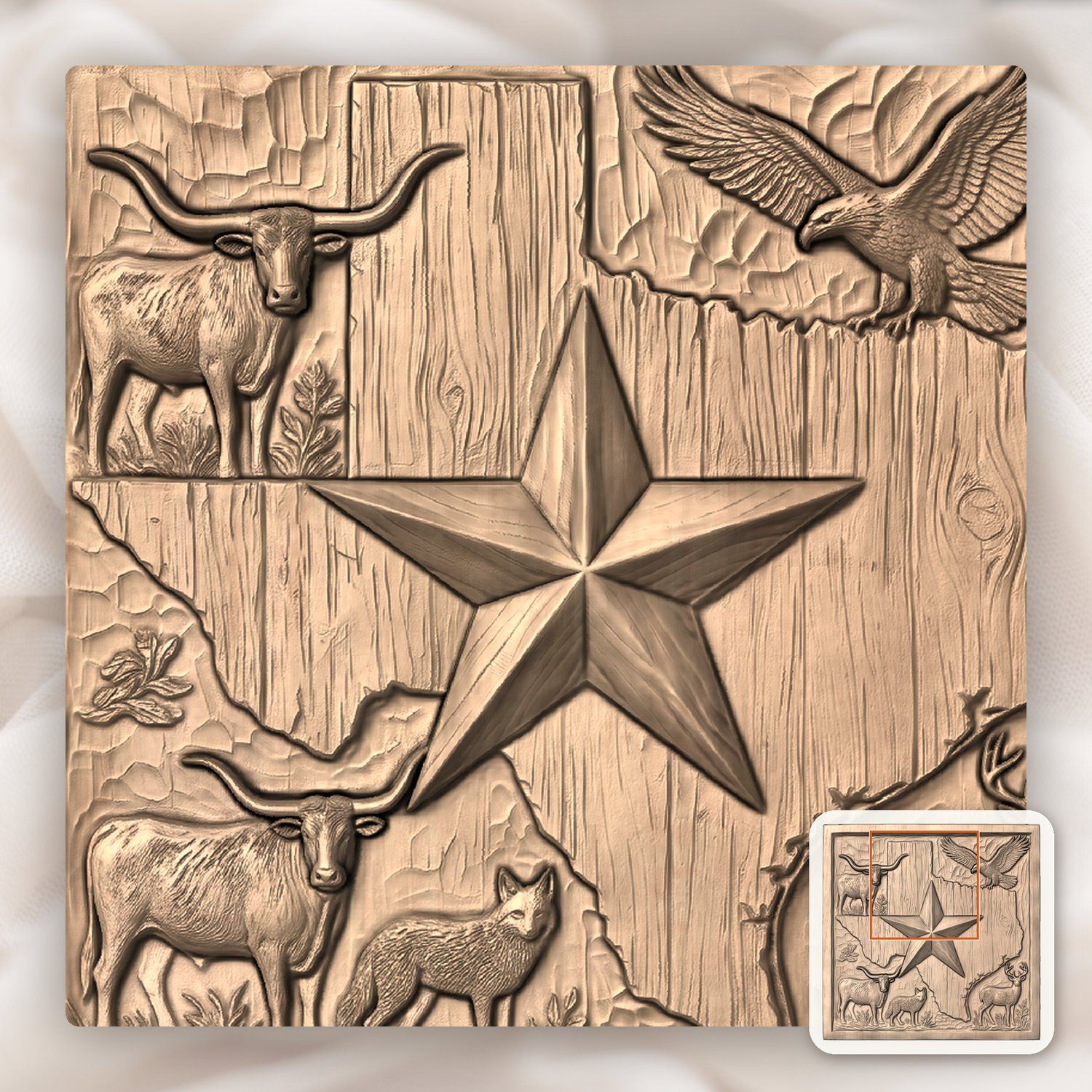 Texas Wildlife Map CNC Relief STL bas-relief STL — view 6