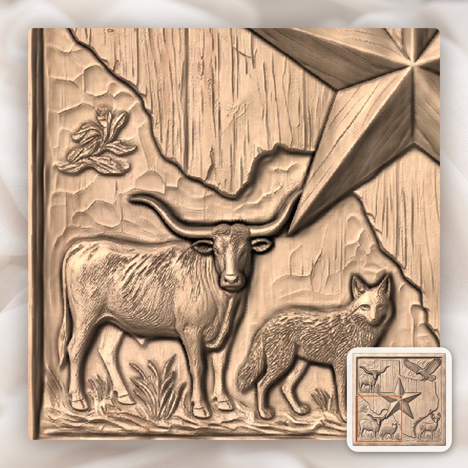 Texas Wildlife Map CNC Relief STL bas-relief STL — view 8