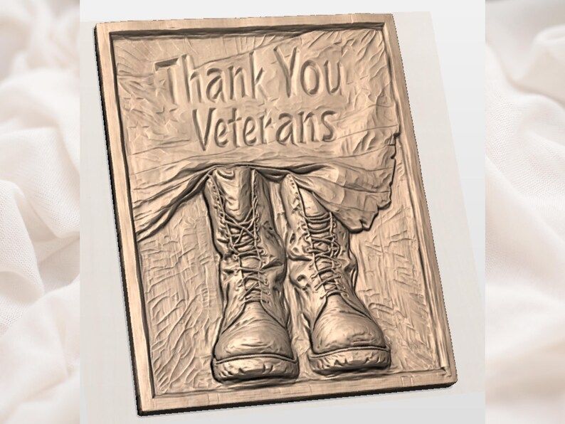 Thank You Veterans Combat Boots and Flag Relief STL bas-relief STL — view 2