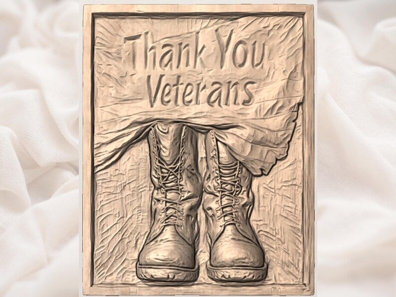 Thank You Veterans Combat Boots and Flag Relief STL bas-relief STL — view 3