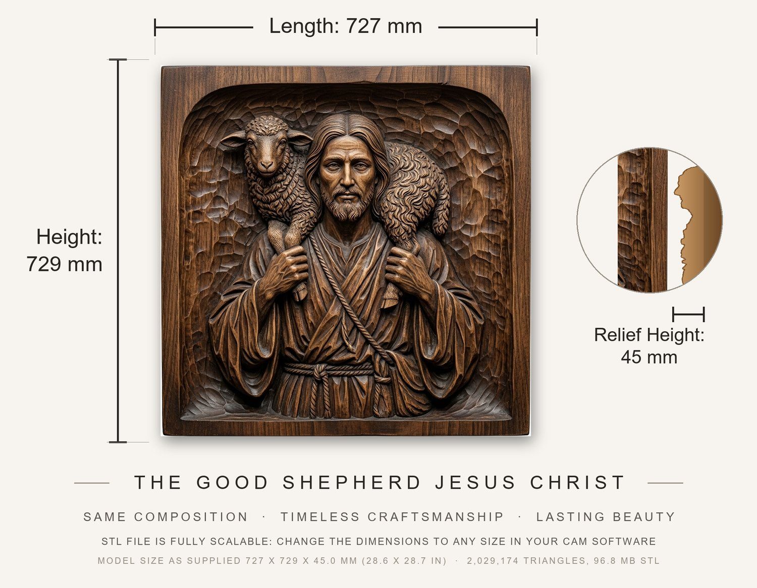 The Good Shepherd Jesus Christ CNC Relief STL bas-relief STL — view 3