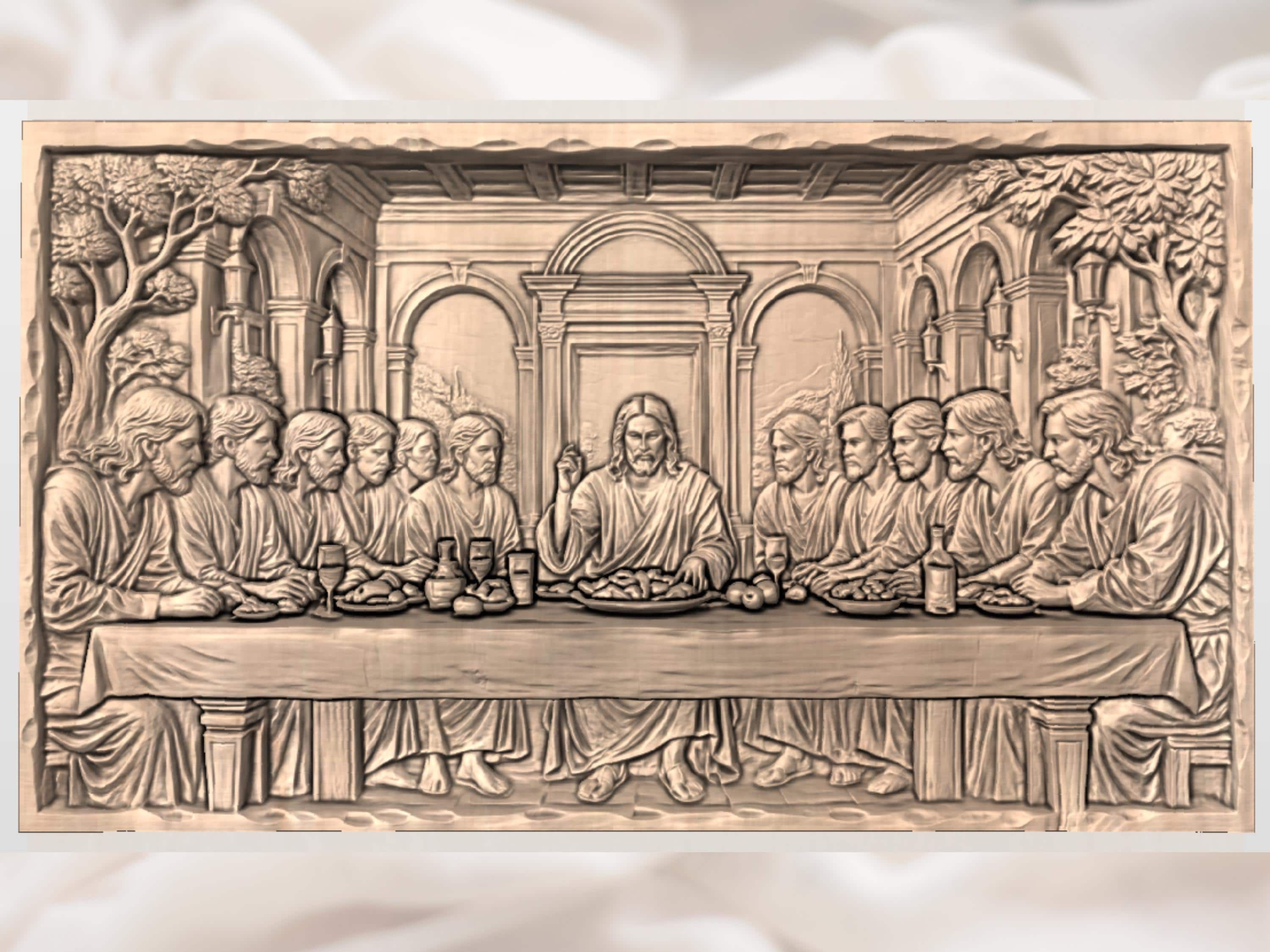 The Last Supper Bas-Relief STL, Jesus and Apostles Wood Carving bas-relief STL — view 2