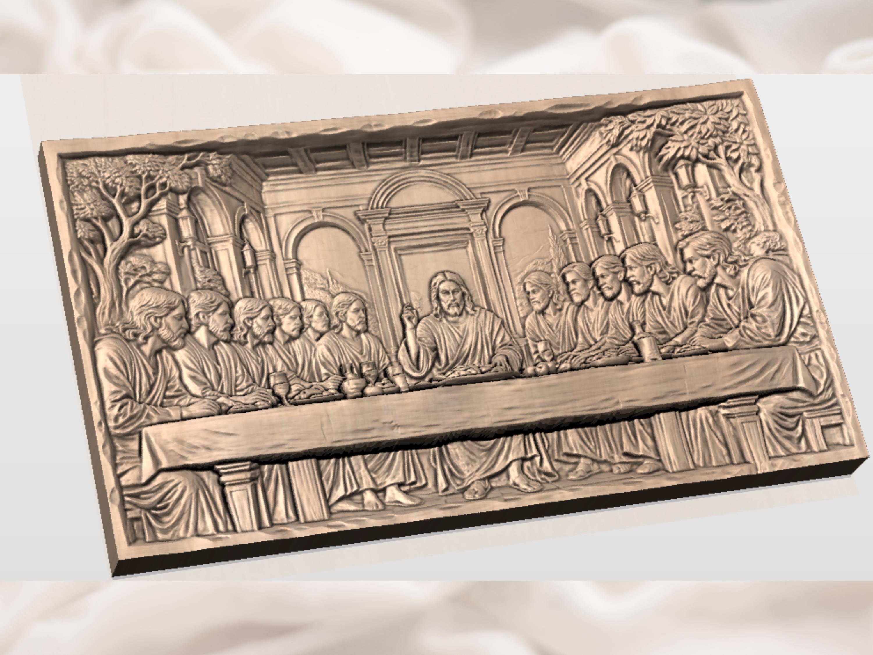 The Last Supper Bas-Relief STL, Jesus and Apostles Wood Carving bas-relief STL — view 3