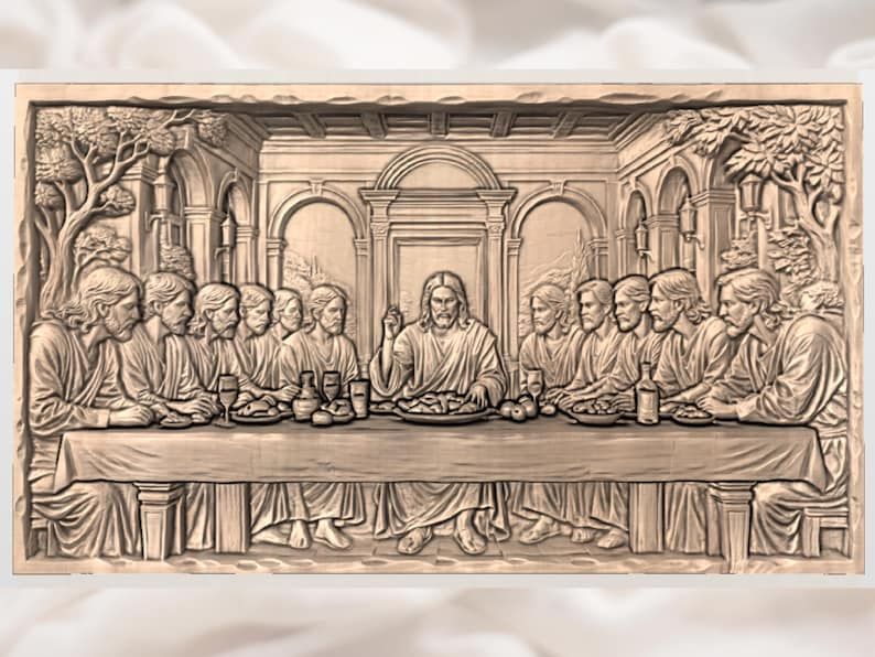 The Last Supper Bas-Relief STL: Jesus and the Twelve Apostles bas-relief STL — view 2