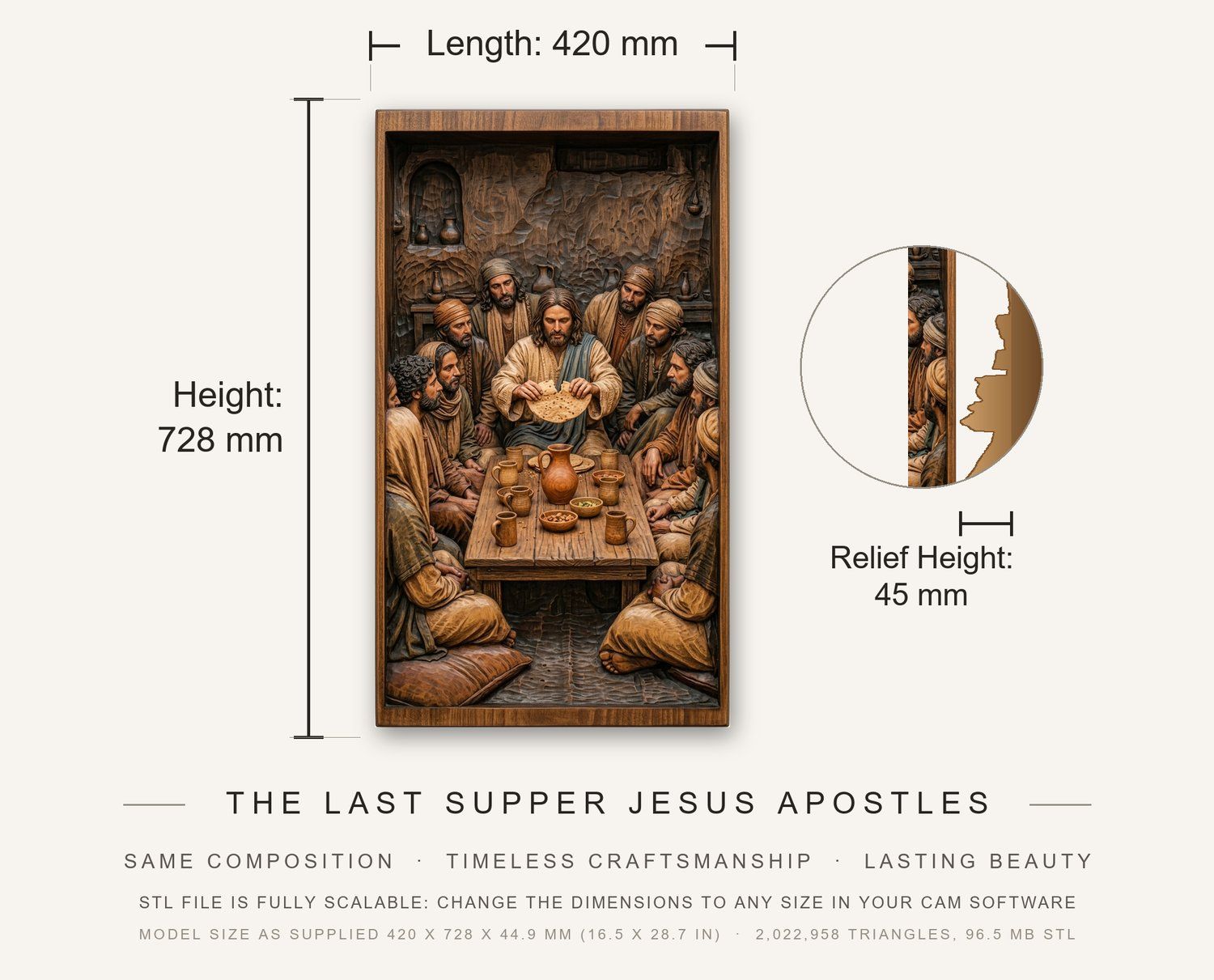 The Last Supper Jesus Apostles CNC Relief STL bas-relief STL — view 13