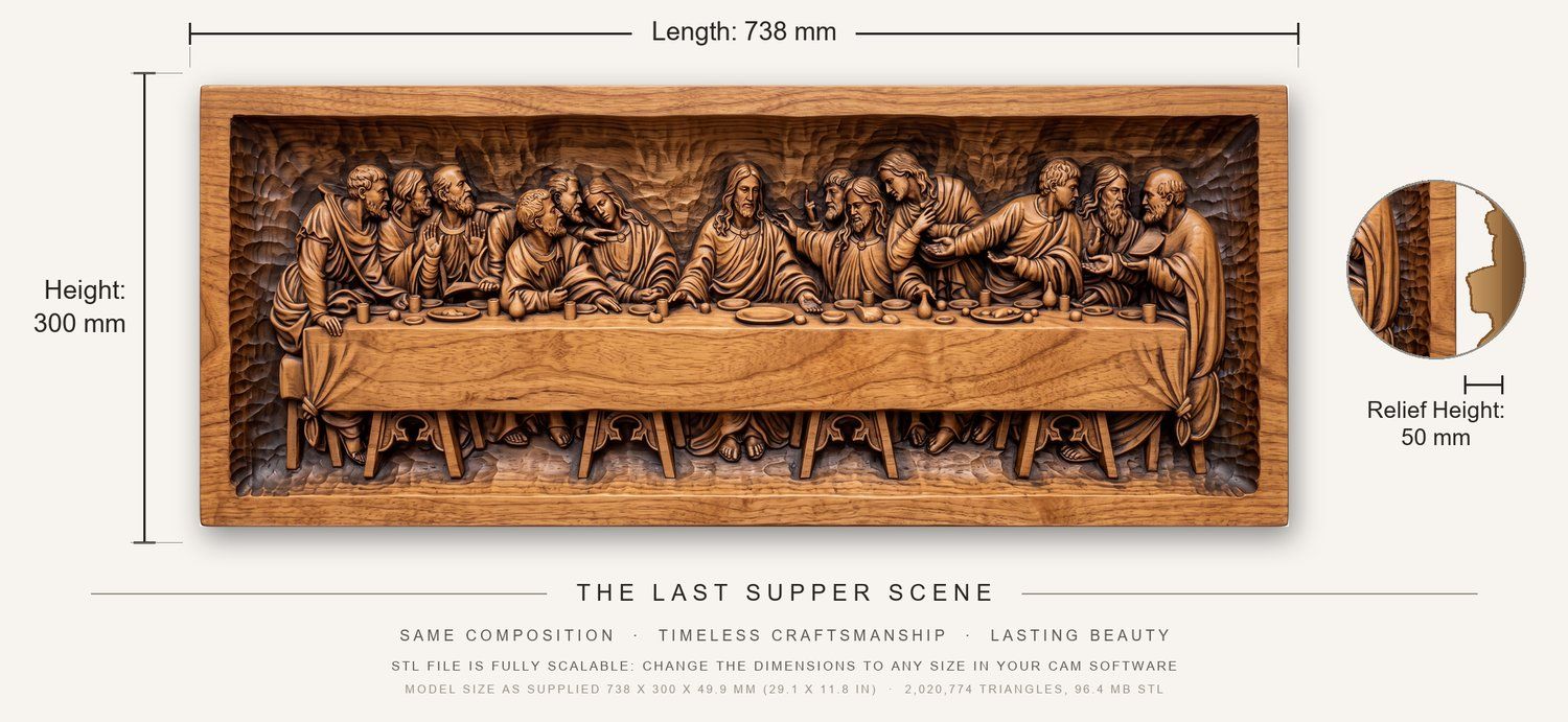 The Last Supper Scene CNC Relief STL bas-relief STL — view 3