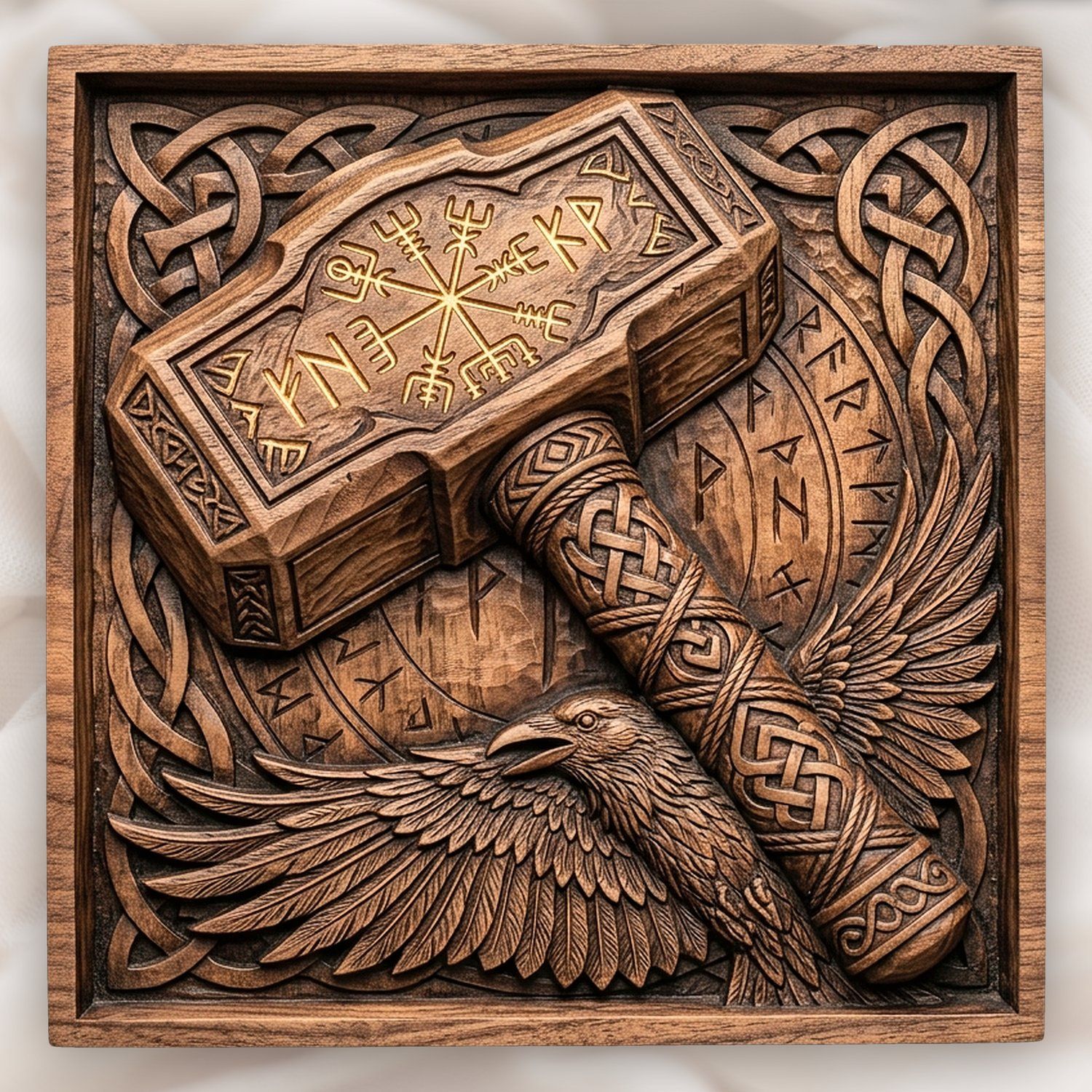 Thor's Hammer Mjölnir Viking Mythology Plaque CNC Relief STL bas-relief STL design