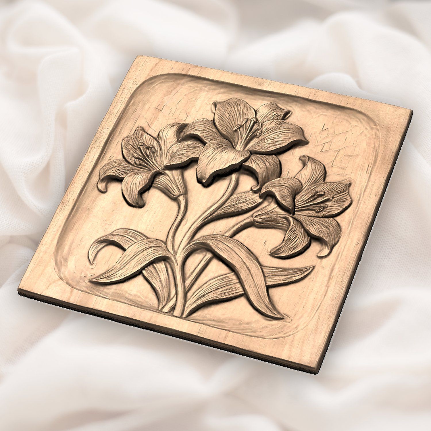 Three Elegant Lilies Floral Wood Carving CNC Relief STL bas-relief STL — view 5