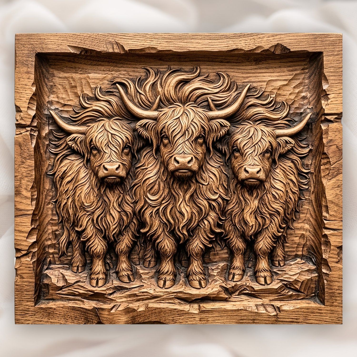 Three Highland Cows Scottish Coo CNC Relief STL bas-relief STL design