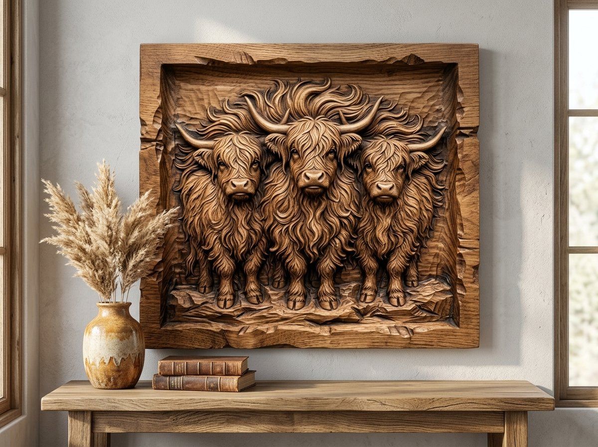 Three Highland Cows Scottish Coo CNC Relief STL bas-relief STL — view 13