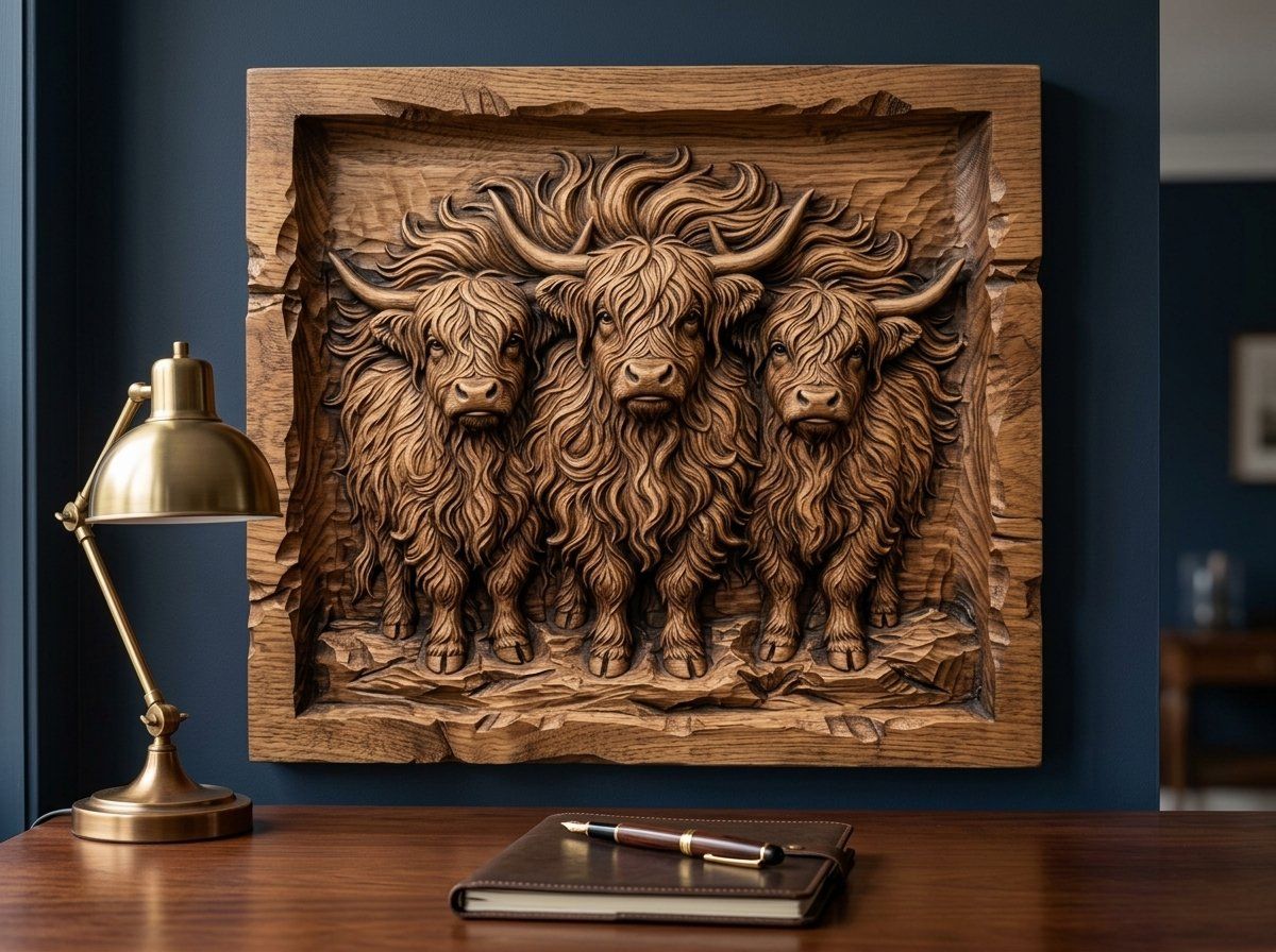 Three Highland Cows Scottish Coo CNC Relief STL bas-relief STL — view 14