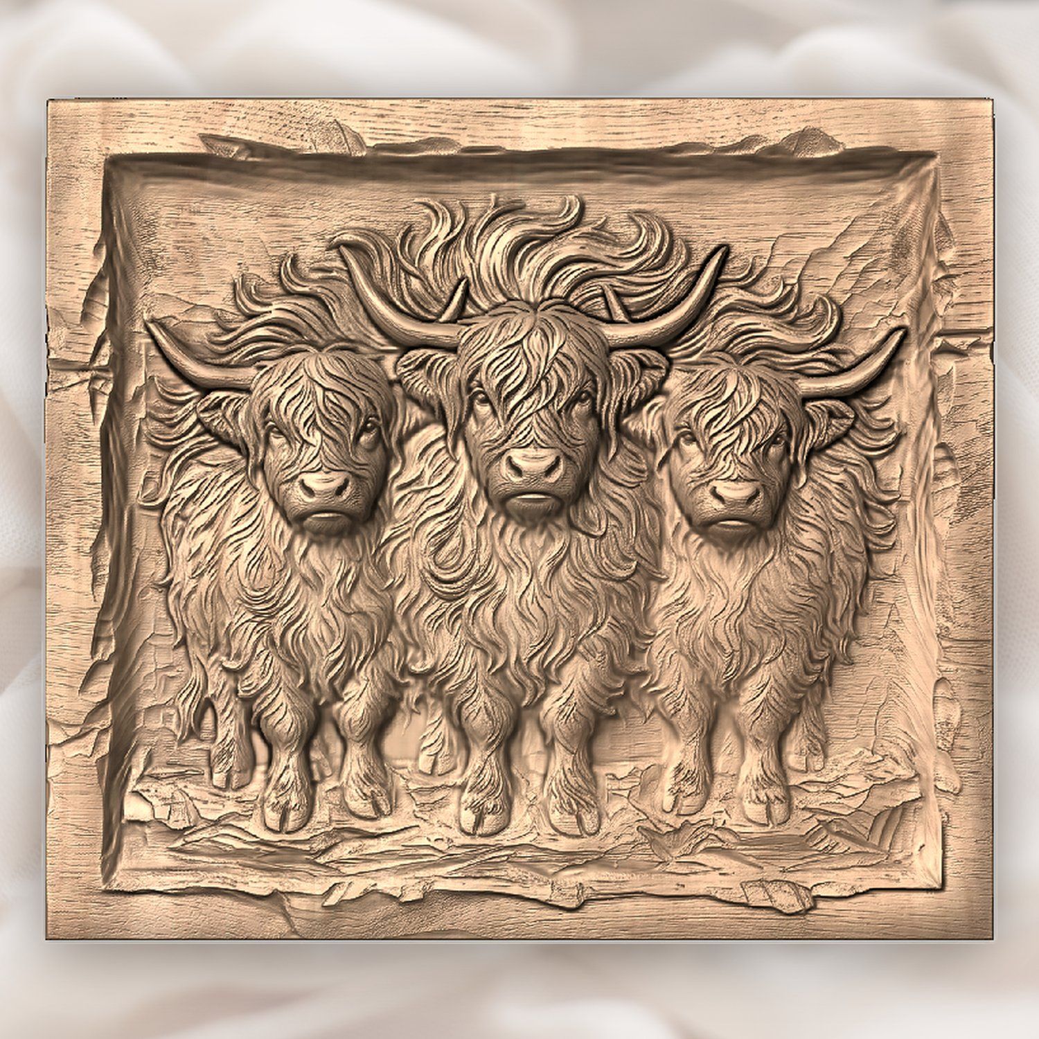 Three Highland Cows Scottish Coo CNC Relief STL bas-relief STL — view 4
