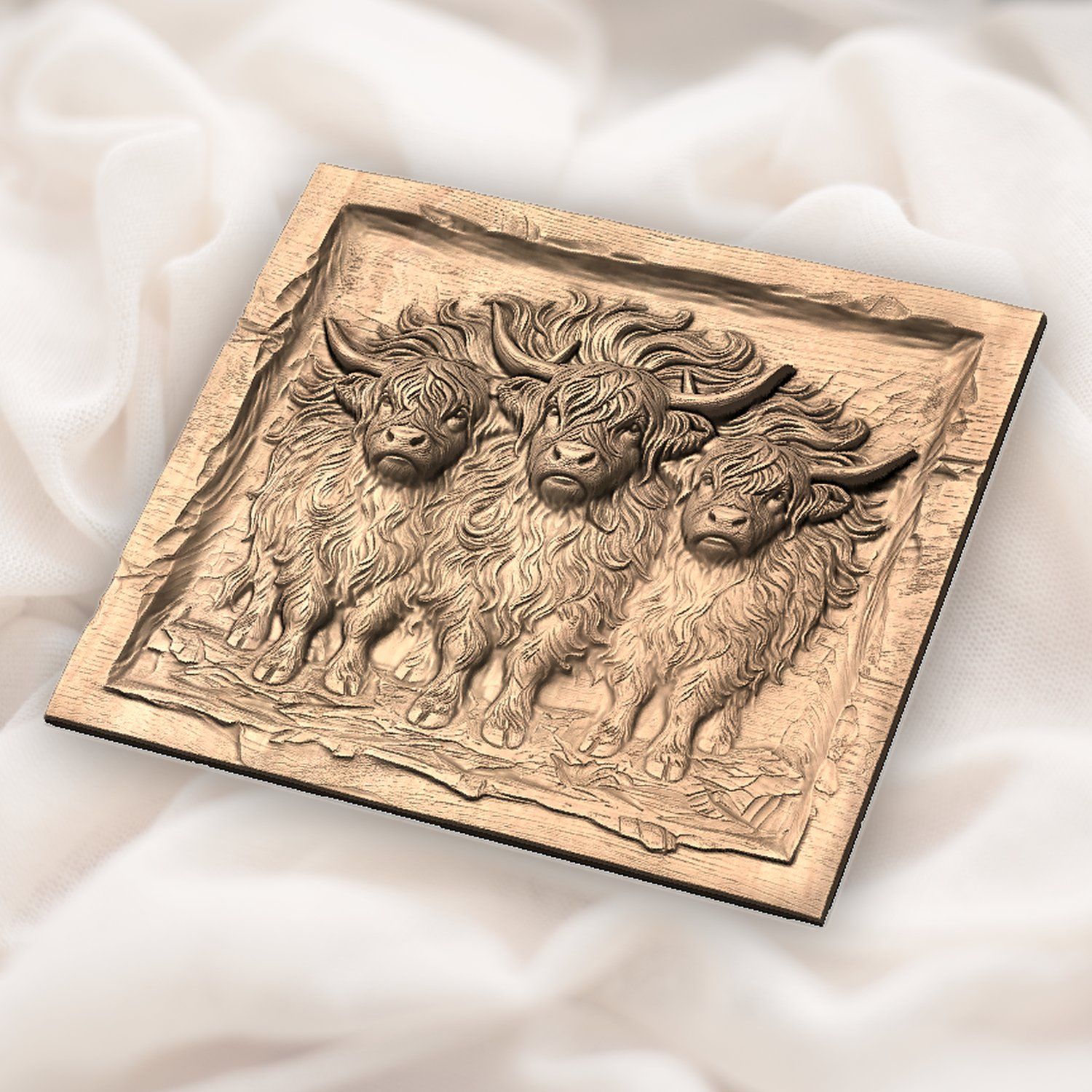 Three Highland Cows Scottish Coo CNC Relief STL bas-relief STL — view 5